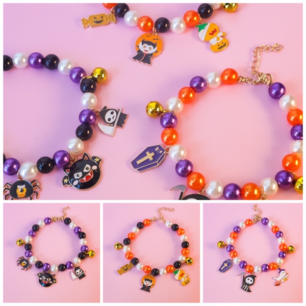 PU - Vòng cổ hạt màu sắc họa tiết Halloween 25-31cm