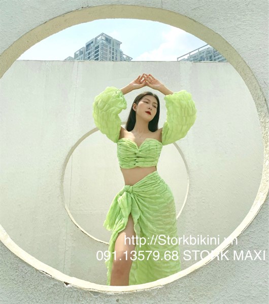 Set maxi bikini xoắn ngực kèm khăn XỐP