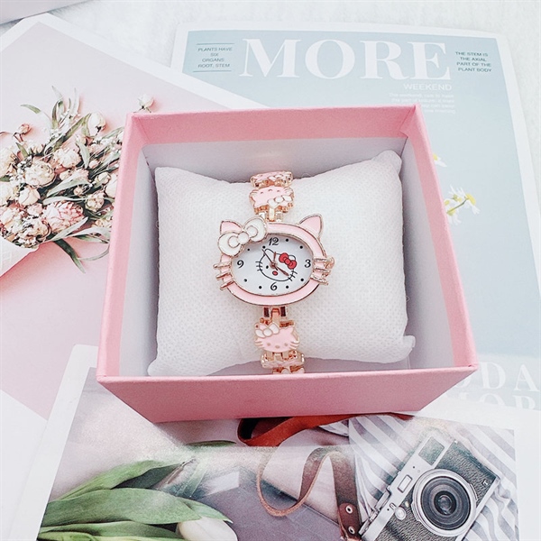 Đồng hồ 6 con mèo hello kitty hồng- size lớn