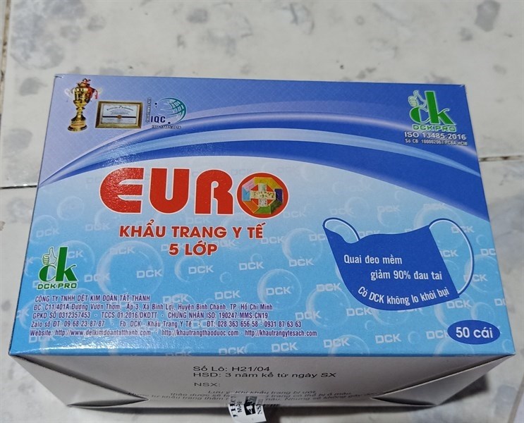 KHẨU TRANG EURO DCK 5 LỚP XANH HỘP 50 CÁI