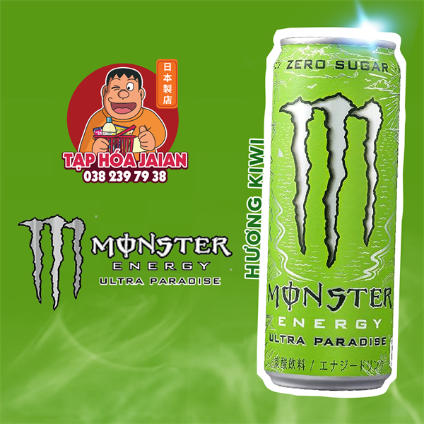 Nước tăng lực Monster Ultra Paradise 355mLzero sugar- vị kiwi, chanh, dưa leo