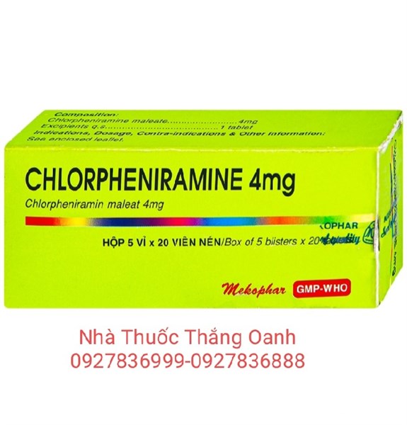 Chlorpheniramine 4mg (hộp 5 vỉ x 20 viên)