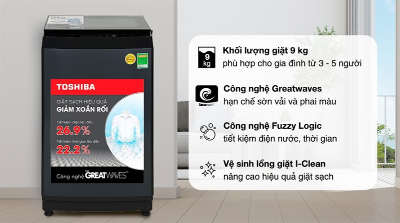 Máy giặt lồng đứng Toshiba 9 kg AW-M1000FV (MK)