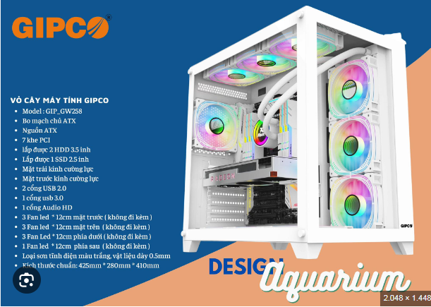 Vỏ case led Gipco Gaming AQuarium GW258