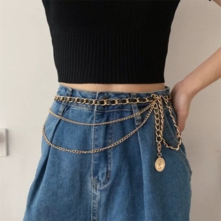 Đai váy xích kim loại đan da phối blazer, đầm thắt eo cá tính DV100 - Thắt Lưng Giá Tốt - DV505-Vàng dây đen
