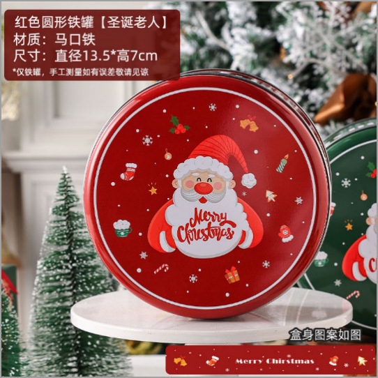 Hộp thiếc tròn Giáng sinh đỏ