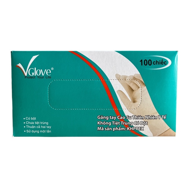 Găng Tay Y Tế Latex Có Bột Trơn Size S Vglove Khải Hoàn (H/100C)