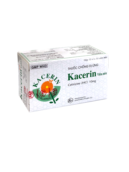 Kacerin cetirizine 10mg khapharco (h/100v) (vỉ xanh)