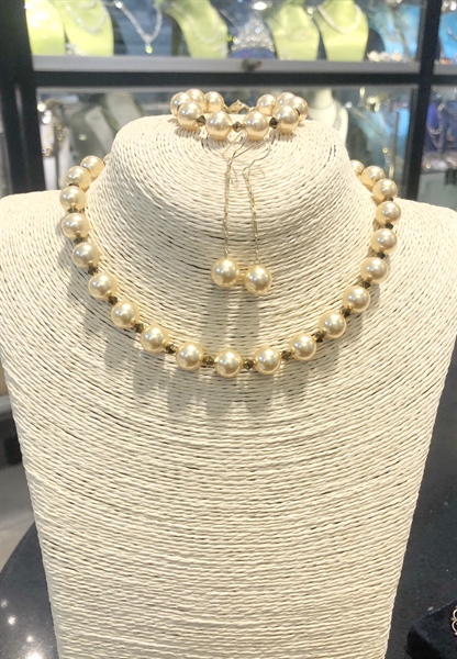 Vòng cổ ngọc trai Swarovski 10mm mix hạt nón