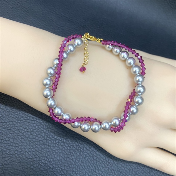 Vòng tay pha lê 5328M3 xoắn ngọc trai 5810M6