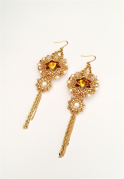 Hoa tai pha lê mix cườm và ngọc trai, mặt pha lê 1122