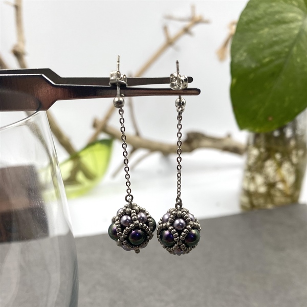 Hoa tai ngọc trai Swa mix cườm hình trái châu