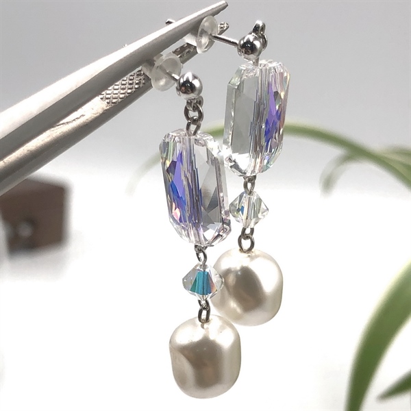 Hoa tai pha lê 5515M14 mix ngọc trai và 5328M5