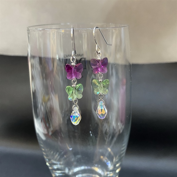 Hoa tai 2 pha lê bướm 5754M8 mix 6007M9