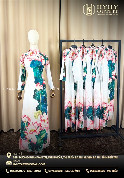 ÁO DÀI SEN HỒNG LÁ XANH