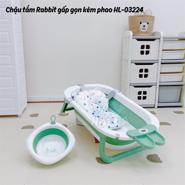 Chậu tắm Thỏ gấp gọn kèm phao có nhiệt kế