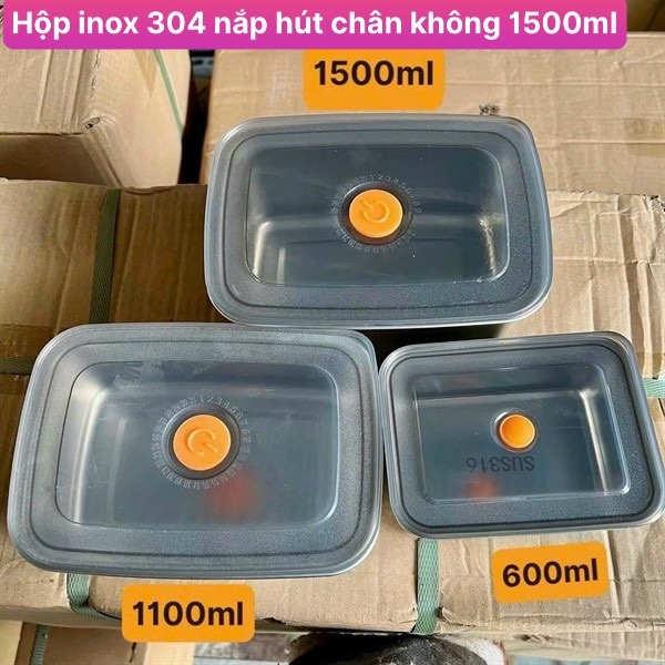 Hộp inox 304 nắp đen 1500ml R15