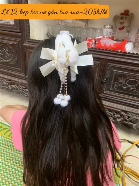 Kẹp tóc nơ gắn tua rua-TT