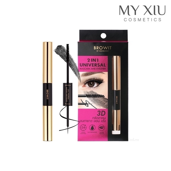 BÚT 2 ĐẦU CHUỐT MI & KẺ MẮT BROWIT BY NONGCHAT 2 IN 1 UNIVERSAL MASCARA AND EYELINER #JET BLACK