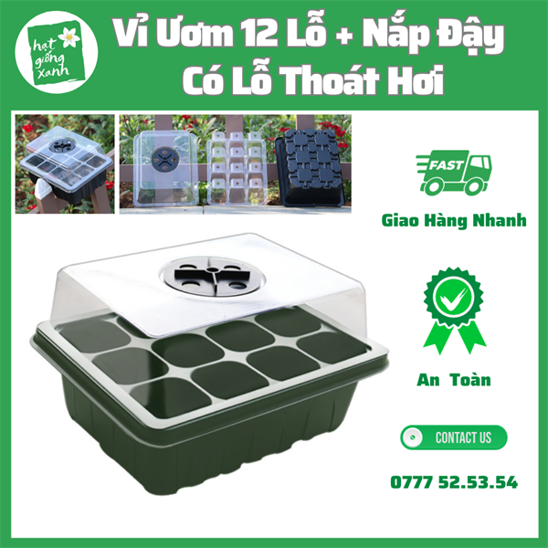 Vỉ Ươm 12 Lỗ Có Nắp Đậy + Lỗ Thoát Khí
