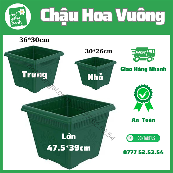 Chậu Hoa Vuông Trung Xanh (36.3 x 30.1)