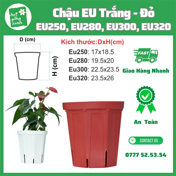 Chậu EU 280 Trắng - Đỏ (21*20)