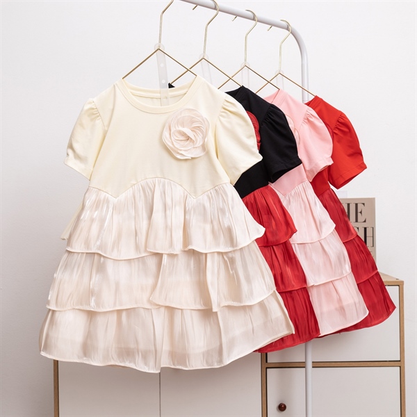 Đầm Bé Gái Tầng Bèo Hoa 3D Cao Cấp Size 4-14 Cho Bé 12-35kg