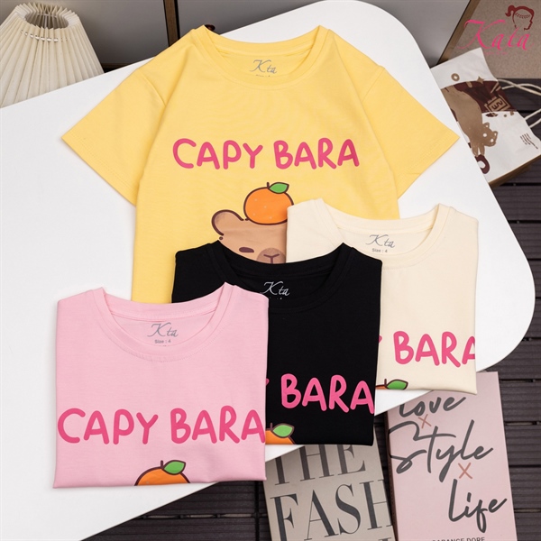 Áo Thun Bé Gái Hình Capybara Dễ Thương Kata – Áo Cotton Rút Dây Hai Bên Cho Bé 12-35kg