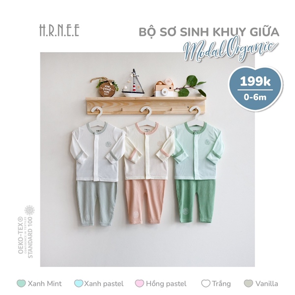 Hrnee bộ dài ss CT modal organic - Xanh pastel