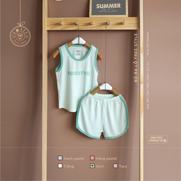 Hrnee Bộ ba lỗ Modal free style Xanh mint