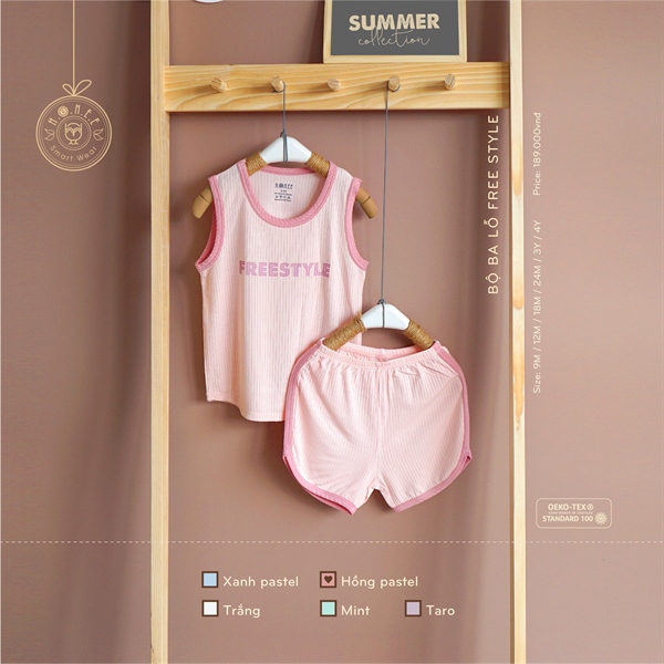 Hrnee Bộ ba lỗ Modal free style Hồng pastel