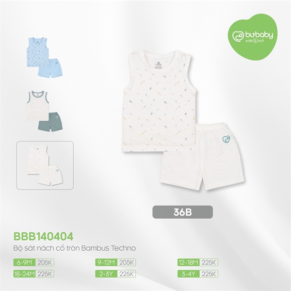 Bu Bộ sát nách cổ tròn Bambus -Trắng in Trắng