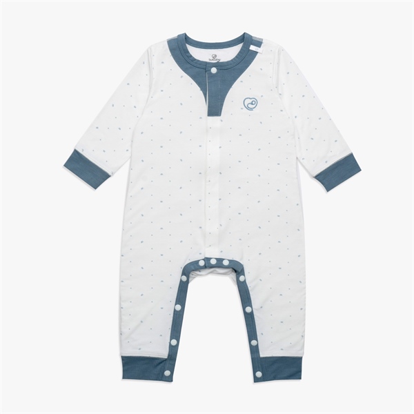 Bu Body dài tay cài giữa Bambus Glory - Trắng in vương miện xanh