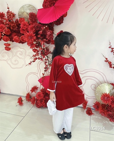 Set áo dài nhung BG thêu tim Lennco - đỏ
