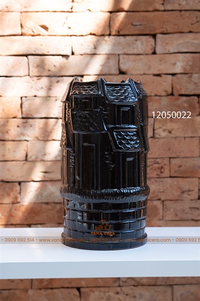 BÌNH HOA DÁNG PHỐ CỔ MEN NÂU BÓNG H31M15