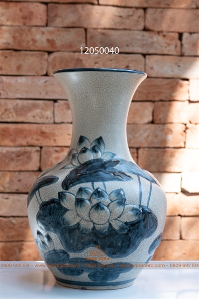 BÌNH TỎI MEN RẠN XANH LAM H33M15