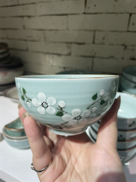 Chén XANH NGỌC VẼ HOA TRẮNG