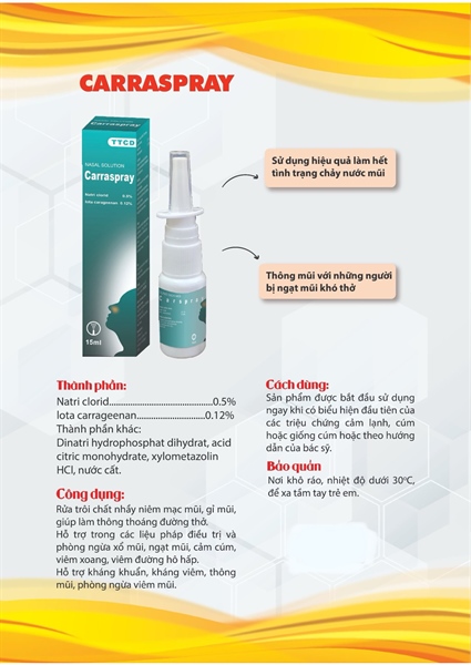 Carraspray 15ml (Rửa trôi chất nhầy niêm mạc mũi, gỉ mũi) -