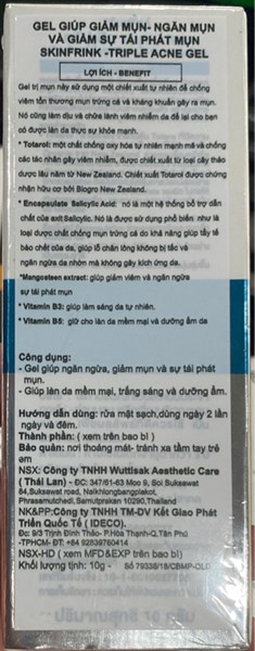 Gel bôi Skinfrink Triple Acne gel Giúp giảm mụn, ngăn ngừa mụn tái phát (tub 10g) - Thái Lan (PT Quốc Tế) 2