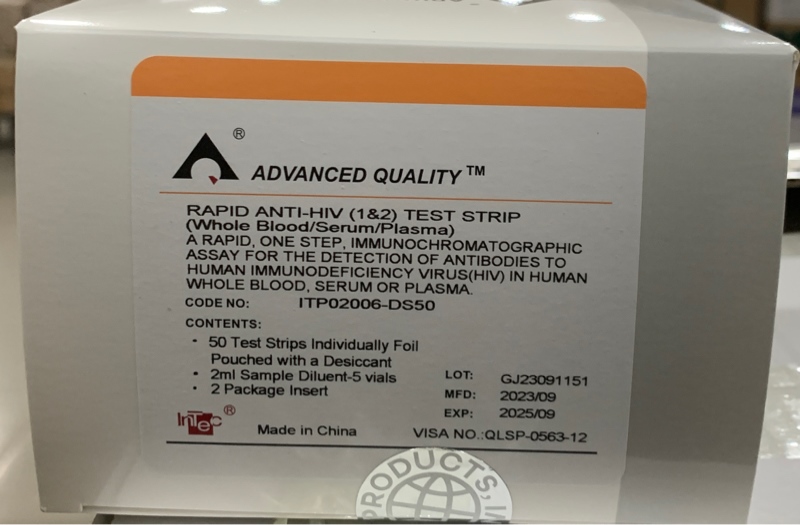 Rapid Anti HIV test (Định tính phát hiện kháng thể kháng virut HIV) (Hộp 50 test dạng que) - InTec PRODUCTS, INC.;Trung Quốc