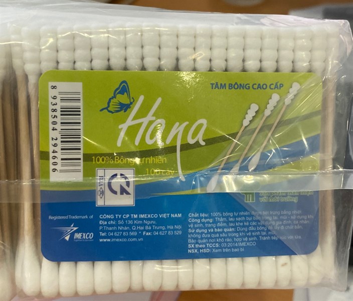 Tăm bông Hana gói gỗ-BT0038 (Cọc 24 gói x 100 cái đầu xoắn) - Imexco