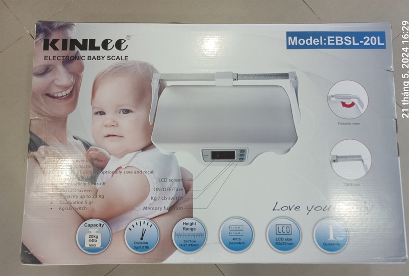 Cân trẻ em điện tử kèm thước đo (Model: EBSL-20L) - Kinlee/Trung Quốc