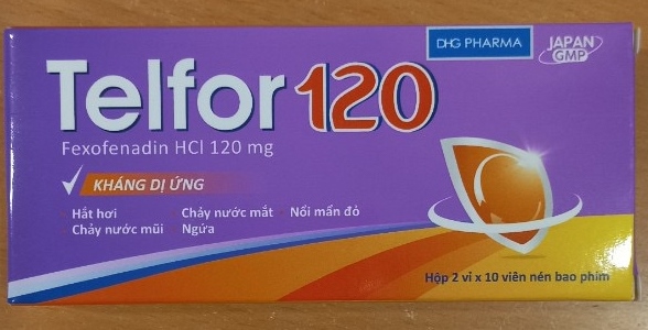 Telfor 120 điều trị dị ứng (Fexofenadin HCL 120mg) (Hộp 2 vỉ x 10 viên) - Hậu Giang
