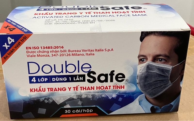 Khẩu trang y tế than hoạt tính 4 lớp Double Safe (Hộp 30 cái) - Thiên Ân