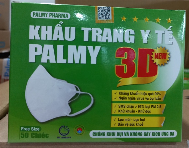 Khẩu trang y tế Palmy 3D màu trắng (Hộp 50 cái) - Palmy Pharma
