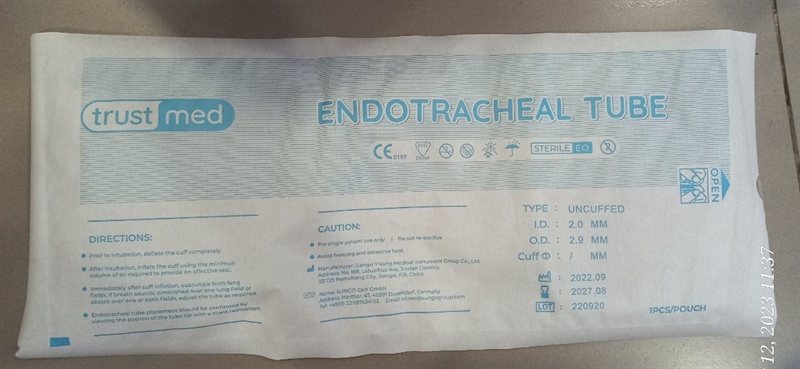 Ống đặt nội khí quản các số không có bóng - Jiangxi Yikang;Trung Quốc