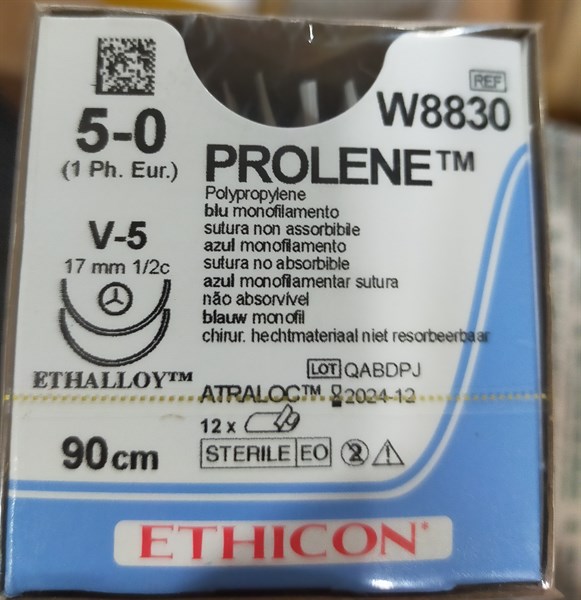 Chỉ phẫu thuật tổng hợp không tiêu vô trùng Prolene số 5/0, 90cm (H*12sợi) - Ethicon/Mỹ (W8830)