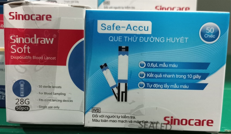 Que thử đường huyết Safe - Accu Sinocare 2 + Kim chích máu Sinodraw (H*2lọ*25test) - Đức 2
