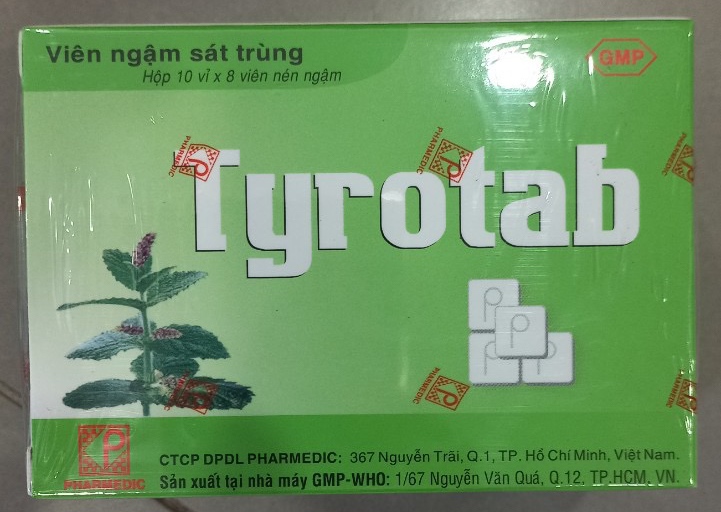 Viên ngậm sát trùng Tyrotab (Hộp 10 vỉ x 8 viên) - Pharmadic