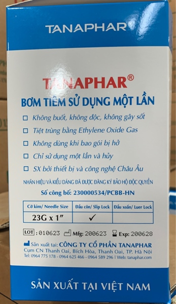 Bơm tiêm 5ml/cc (Kim 23G) Tanaphar Bơm tiêm sử dụng 1 lần (Hộp 100 cái) 2